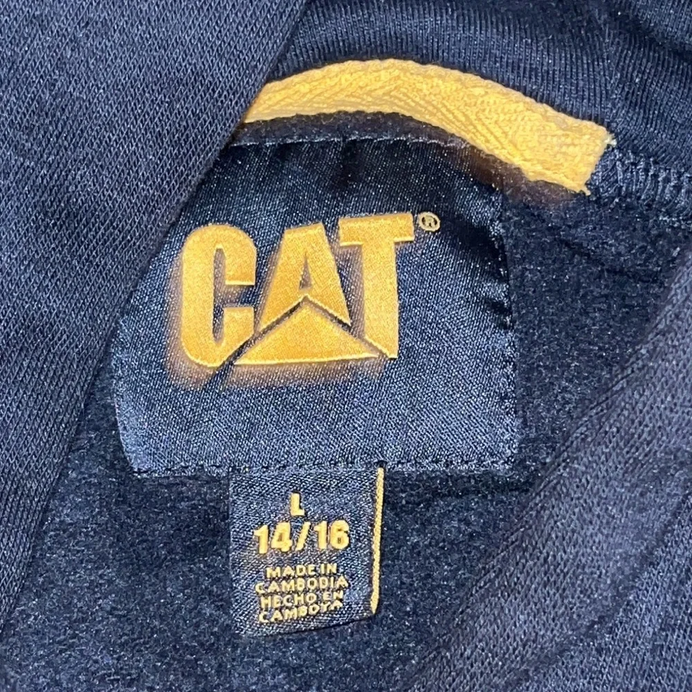 Caterpillar Child's Yellow Trademark Logo Black Pullover Hoodie size 14/16 L